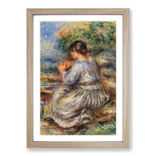 Girl Seated in a Landscape by Pierre-Auguste Renoir - Picture Frame Painting East Urban Home Frame Option: Oak Framed, Size: 36cm H x 27cm W x 2cm D on Productcaster.