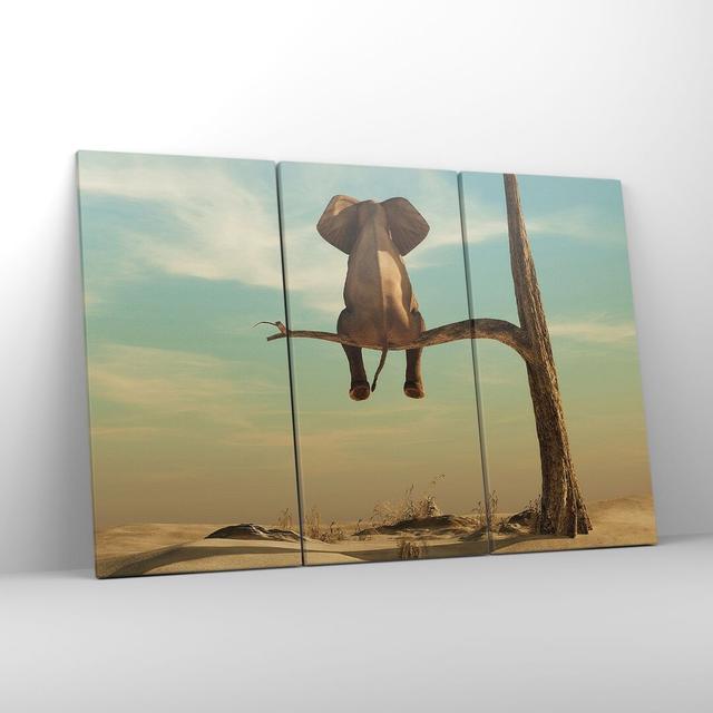 Elephant Sitting Branch - 3 Piece Wrapped Canvas Graphic Art Ivy Bronx Size: 70cm H x 105cm W x 1.8cm D on Productcaster.