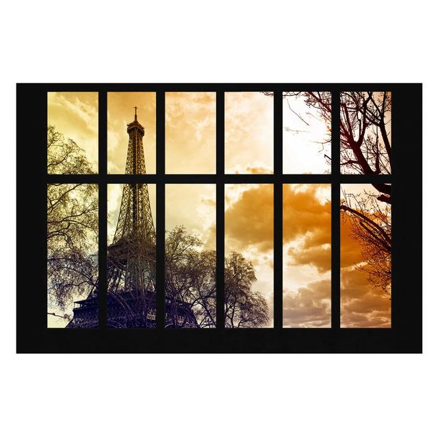 Window View of the Eiffel Tower, Paris Semi-Gloss Wallpaper Roll East Urban Home Materialqualität: Standard (110g/m²), Size: 2.88m x 190cm on Productcaster.