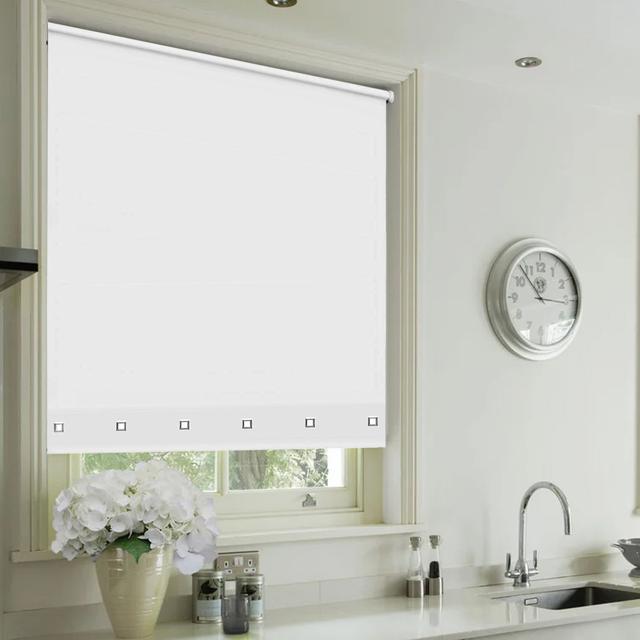 Roller Blinds Square Eyelet Polyester Fabric Trimmable Blinds With Plastic Coated Metal Fittings AR WARE Blind Size: 165 cm L x 240 cm W, Colour: Whit on Productcaster.