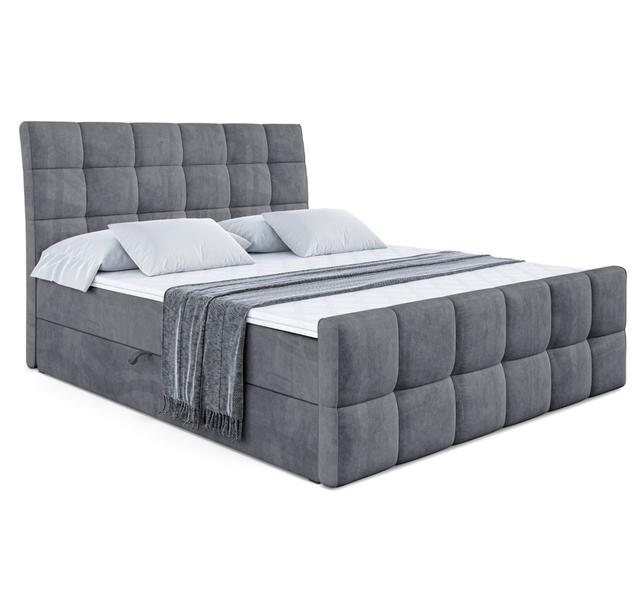 Boxspringbett mit H3 Bonell-Federkernmatratze, Topper und Bettkasten ModernMoments Farbe: Dunkelgrau, Größe: 160 x 200 cm on Productcaster.