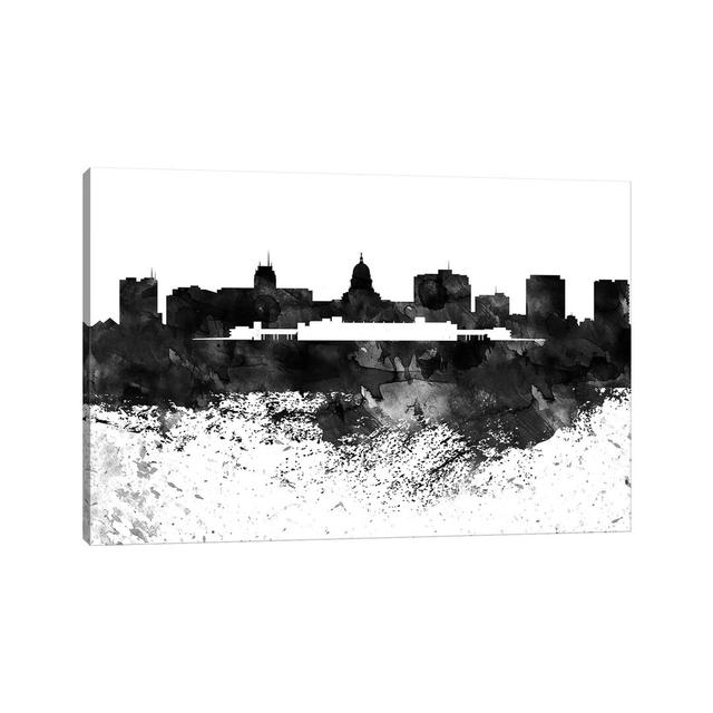 Madison Black & White Drops Skyline by WallDecorAddict - Wrapped Canvas Painting Latitude Run Size: 101.6cm H x 152.4cm W x 3.81cm D on Productcaster.