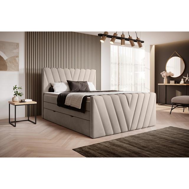 Boxspring Mankin with Topper Fairmont Park Size: European Double (140 x 200cm), Colour: Light beige on Productcaster.