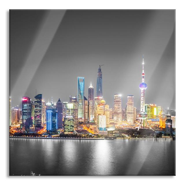 Glasbild Shanghai Skyline bei Nacht Ebern Designs Größe: 80 cm H x 80 cm B x 0.4 cm T on Productcaster.