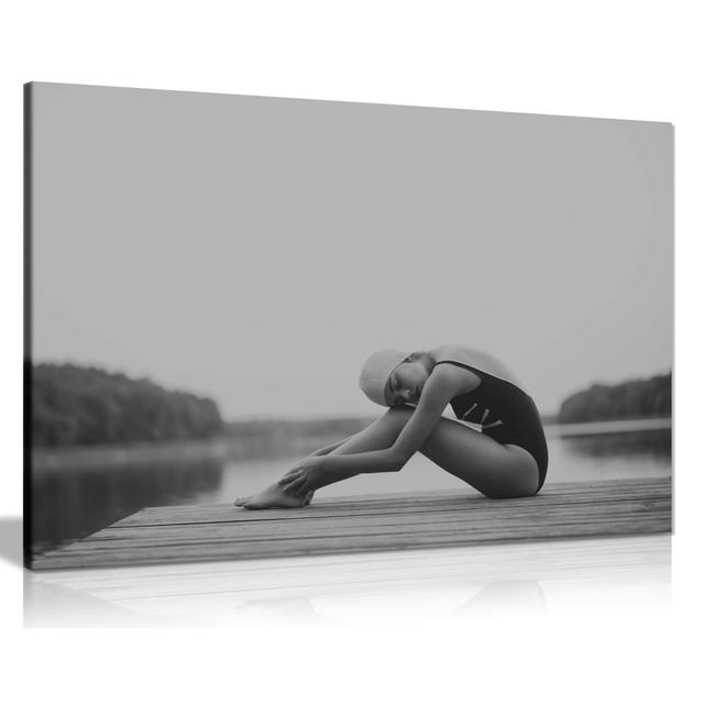 Girl Swimmer at the Lake Bridge - Wrapped Canvas Photograph Panther Print Size: 51cm H x 76cm W x 3cm D on Productcaster.