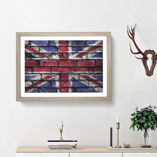 Union Jack Brick Wall Graffiti - Picture Frame Graphic Art Print East Urban Home Size: 24cm H x 33cm W x 2cm D, Frame Option: Oak Framed on Productcaster.