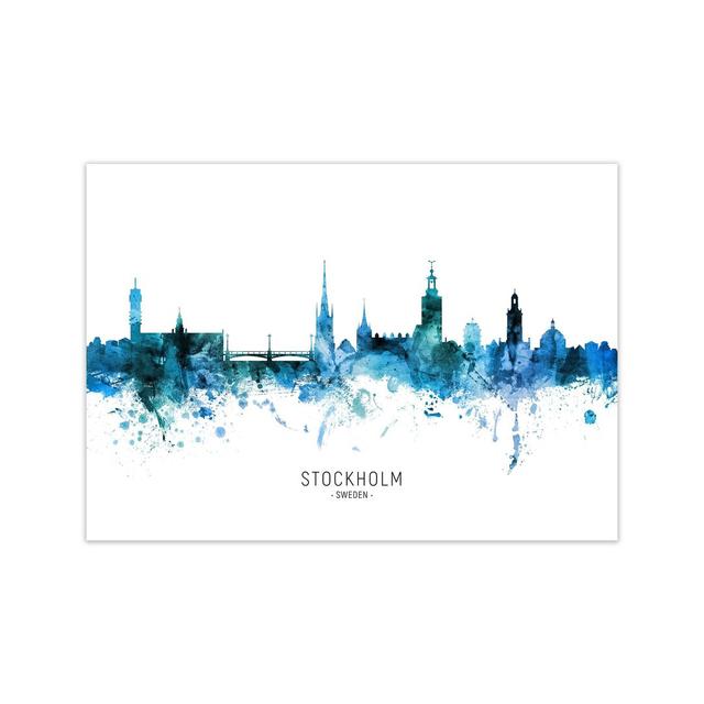 Stockholm Sweden Skyline Blue City Name by Michael Tompsett - Graphic Art Ebern Designs Format: Unframed, Size: 42cm H x 59cm W x 1cm D on Productcaster.