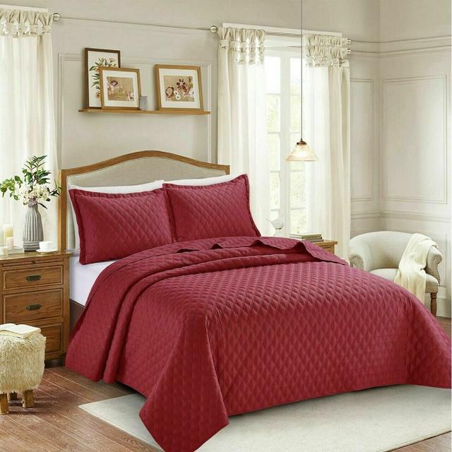 Bernet Embossed Bedspread Set with Pillow Case 17 Stories Colour: Red, Size: 240 x 240 cm Bedspread - 2 Pillowcases on Productcaster.