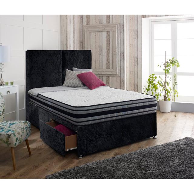 Inman Upholstered Divan Bed and Headboard Rosdorf Park Colour: Black, Size: Super King (6'), Storage Type: 2 Drawers Same Side on Productcaster.