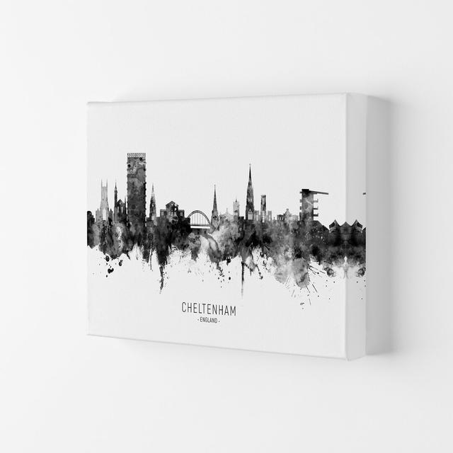 Cheltenham England Skyline Black White City Name by Michael Tompsett - Graphic Art Print Latitude Run Format: Wrapped Canvas, Size: 29.7cm H x 42cm W on Productcaster.