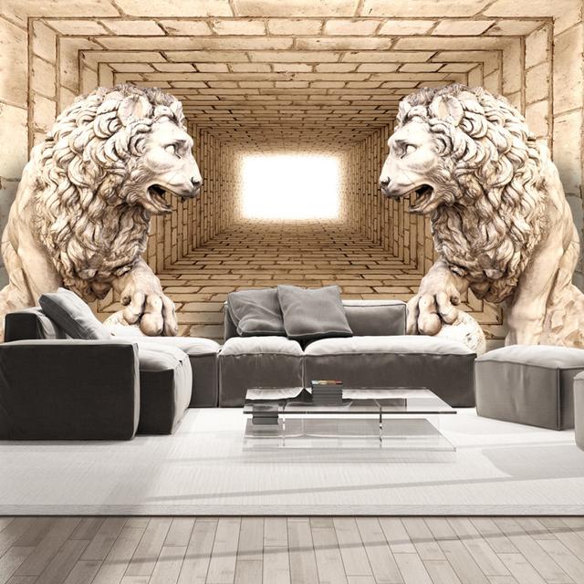 Mystery of Lions Semi-Gloss Paste the Wall Mural Marlow Home Co. Size: 280cm H x 400cm W x 0.02cm D, Colour: Navajowhite/Burlywood on Productcaster.