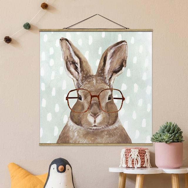 Stoffbild Mit Posterleisten - Bebrillte Tiere - Hase - Quadrat 1:1 Happy Larry Maße: 50 cm H x 50 cm B x 0,3 cm T on Productcaster.