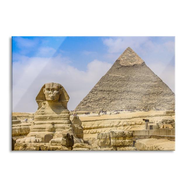 Ungerahmtes Foto auf Glas "Sphinx of Giza with Pyramid" Gracie Oaks Größe: 40 cm H x 60 cm B x 0,4 cm T on Productcaster.