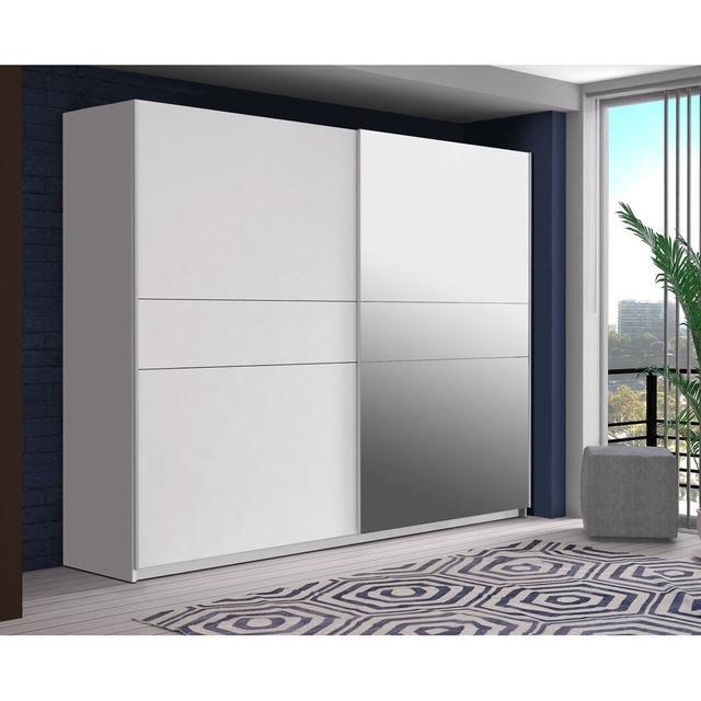 Arnaud 2 Door Sliding Wardrobe Wade Logan Size: 209.7cm H x 269.9cm W x 61.2cm D, Finish: White/Sonoma Oak on Productcaster.