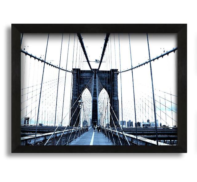 Brooklyn Bridge Blue - Picture Frame Photograph in Canvas Ebern Designs Size: 42cm H x 60cm W x 10cm D on Productcaster.