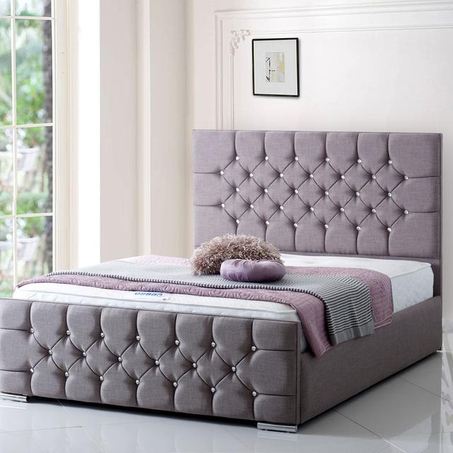 Tankersley Upholstered Bed Frame Mercer41 Size: Super King (6'), Colour: Black on Productcaster.