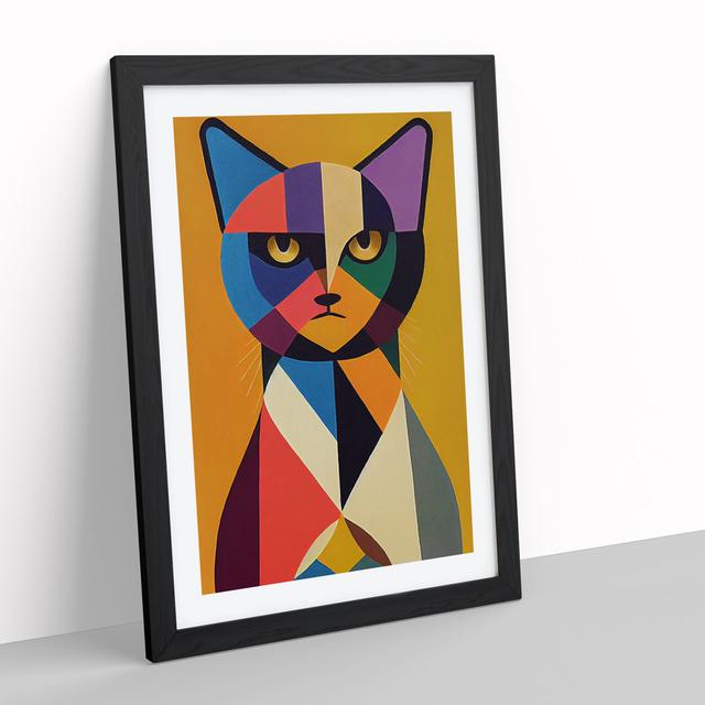 Geometric Cat No.4 Abstract - Picture Frame Graphic Art Metro Lane Size: 64cm H x 46cm W x 2cm D, Frame Colour: Black on Productcaster.