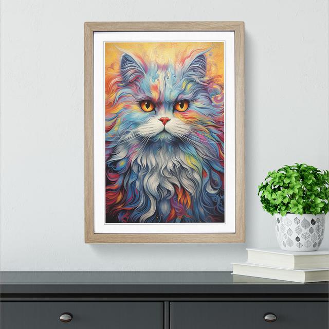 XYZ-FRM-V1223-5081 Persian Cat Abstract - Single Picture Frame Print on Wood Big Box Art Size: 34cm H x 25cm W x 2cm D, Frame Colour: Oak on Productcaster.