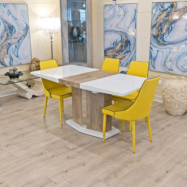 Bozrah Butterfly Leaf Dining Set Corrigan Studio Colour (Table Base): Brown, Colour (Chair): Yellow on Productcaster.