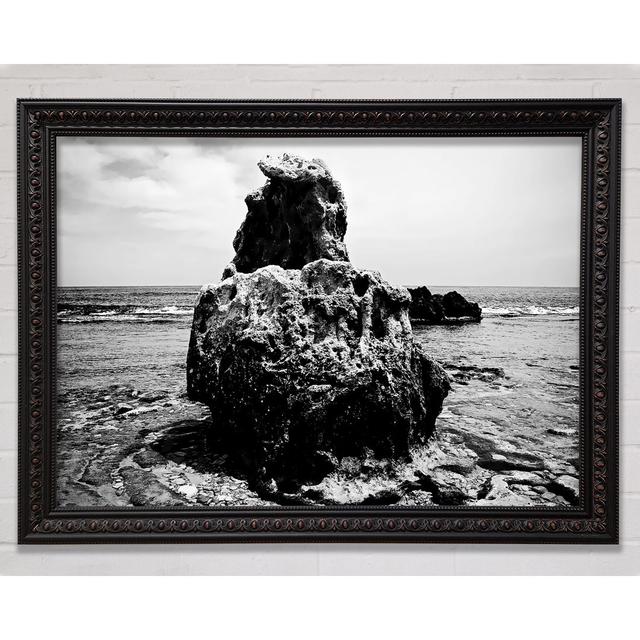 The Rock Of The Ocean B N W Framed Print Highland Dunes Size: 84.1cm H x 118.9cm W on Productcaster.