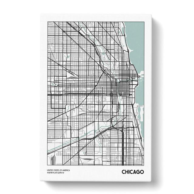 Map Chicago USA - Wrapped Canvas Graphic Art East Urban Home Size: 91cm H x 60cm W x 3cm D on Productcaster.