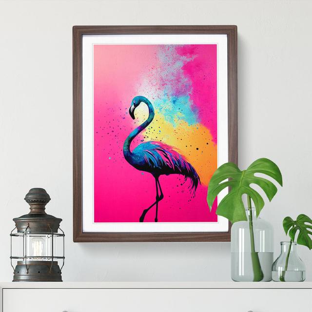 Flamingo Paint Splash No.3 - Single Picture Frame Painting 17 Stories Frame Colour: Walnut, Size: 64cm H x 46cm W x 2cm D on Productcaster.