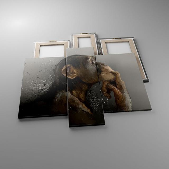 Chimpanzee Portrait - 3 Piece Wrapped Canvas Painting Ebern Designs Size: 80cm H x 95cm W x 1.8cm D on Productcaster.