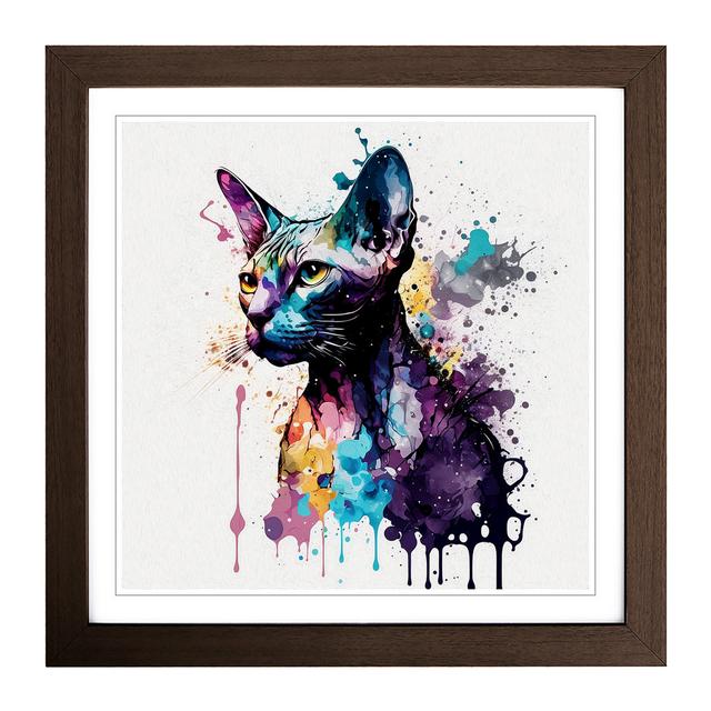 Sphynx Cat Splatter Art No.1 - Print Marlow Home Co. Format: Walnut on Productcaster.