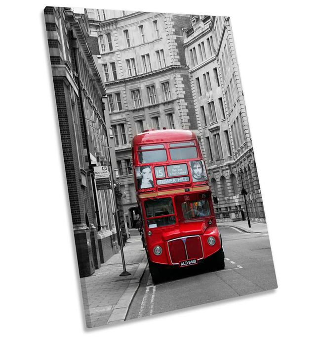 X0093 London Bus City Retro - Wrapped Canvas Print 17 Stories Size: 36cm H x 24cm W x 4cm D on Productcaster.