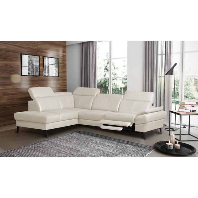 Dyrce Genuine Leather Reclining Corner Sofa with Adjustable Headrests and Adjustable Armrest and Storage Ivy Bronx Orientation: Left Hand Facing, Upho on Productcaster.