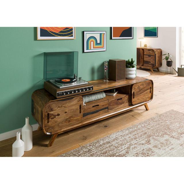 Solid Wood TV Stand for TVs up to 78" Massivmoebel24 Colour: Dark Brown on Productcaster.