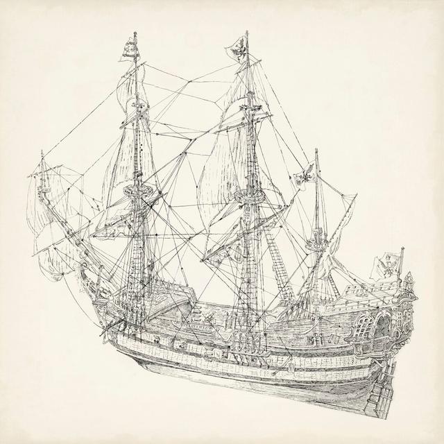 Antique Ship Sketch I by Richard Foust - Wrapped Canvas Drawing Longshore Tides Size: 51cm H x 51cm W on Productcaster.