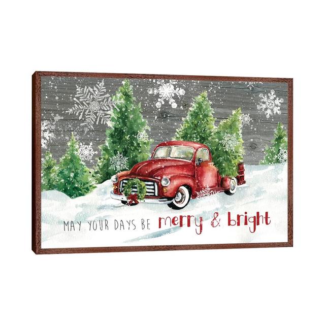 Merry and Bright Christmas Truck by Carol Robinson - Graphic Art Print on Canvas The Seasonal Aisle Format: Classic Brown Wood Framed Canvas, Size: 45 on Productcaster.