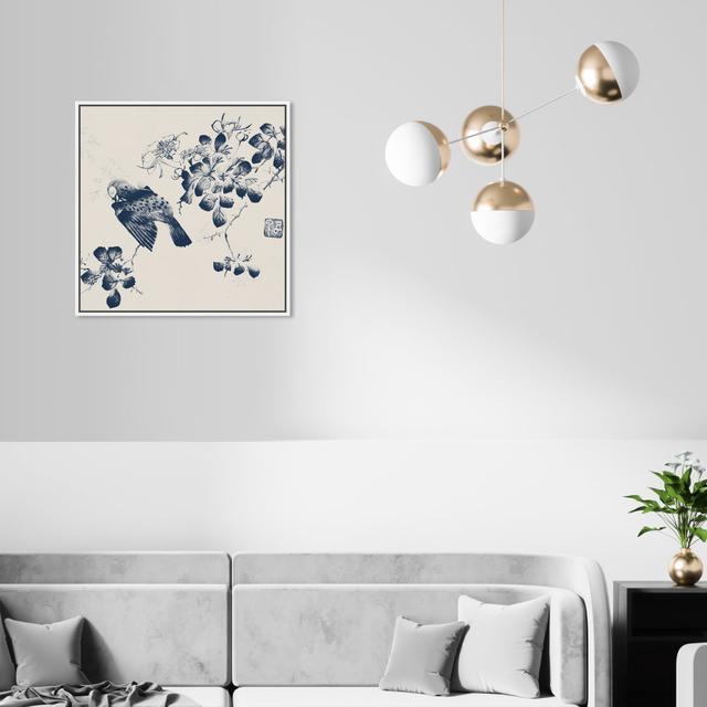 Floral And Botanical Traditional Flower Songbird Nature, Global Inspired White And Blue Canvas Wall Art Print For Dining Room Oliver Gal Format: White on Productcaster.