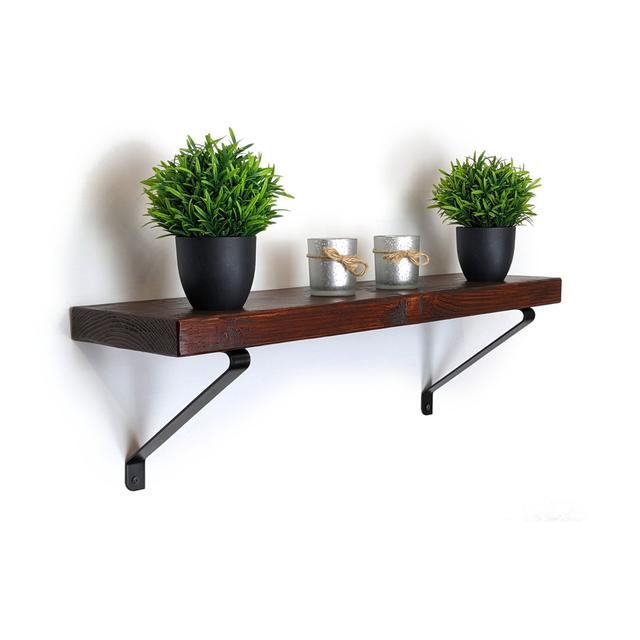 Havard Walnut Solid Wood Bracket Shelf with Reclaimed Wood Alpen Home Size: 25cm H x 110cm W x 22cm D on Productcaster.