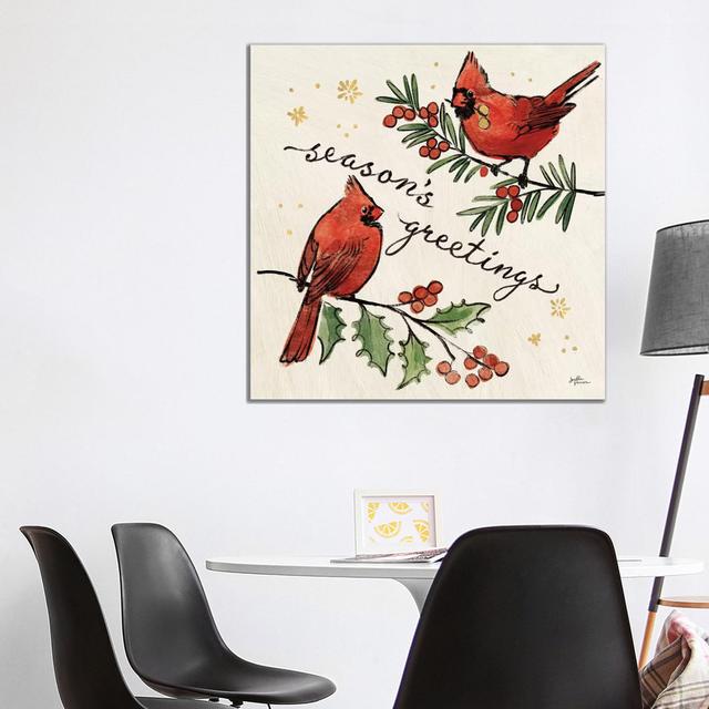 Christmas Lovebirds X by Janelle Penner - Wrapped Canvas Painting The Seasonal Aisle Size: 93.98cm H x 93.98cm W x 1.905cm D on Productcaster.