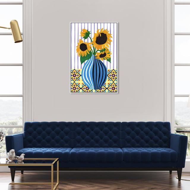 Floral And Botanical Colorful Rustic Sunflowers Vase, Cabin / Lodge Yellow And White - Print on Canvas Oliver Gal Format: White Framed, Size: 91.44cm on Productcaster.