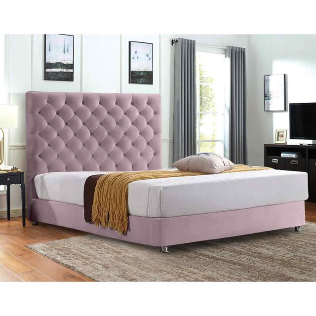 Marina Bed Super King Plush Velvet Black Envisage Trade Size: Small Double (4'), Colour: Pink on Productcaster.