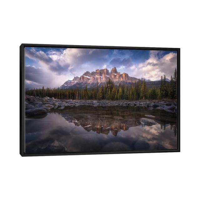 Castle Mountain by Carlos F. Turienzo - Floater Frame Print on Canvas Union Rustic Frame Option: White Floater Framed, Size: 66.04cm H x 101.6cm W x 3 on Productcaster.