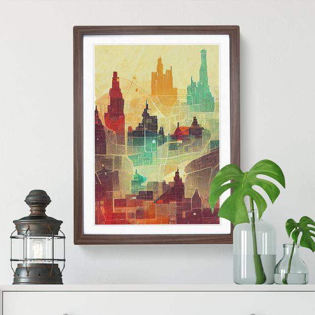 City Skyline Map No.2 - Print 17 Stories Matte Colour: White, Size: 66cm H x 48cm W x 2cm D, Format: Walnut Framed on Productcaster.