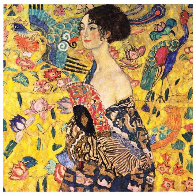 'Lady with Fan' by Gustav Klimt - Wrapped Canvas Painting Print World Menagerie Size: 90cm H x 90cm W x 2.2cm D on Productcaster.