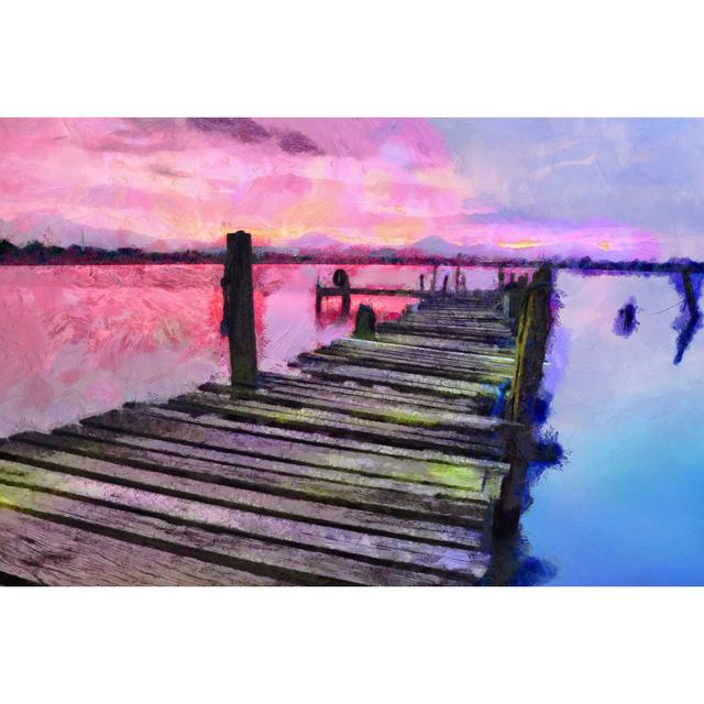 Painted Purple Sunset Dock House of Hampton Size: 51cm H x 76cm W x 3.8cm D on Productcaster.