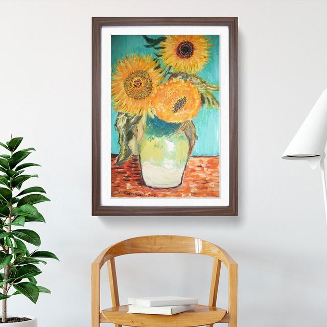 Sunflowers in a Vase by Vincent Van Gogh - Picture Frame Painting on MDF East Urban Home Frame Option: Walnut Framed, Size: 36cm H x 27cm W x 2cm D on Productcaster.