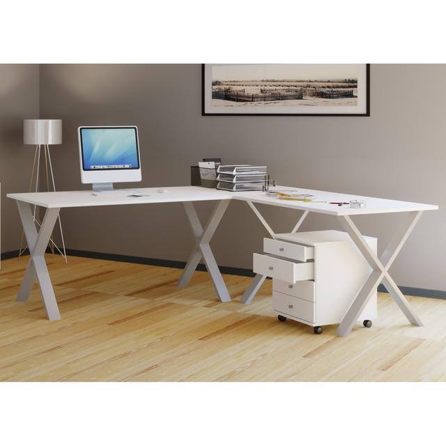 L-Shaped Writing Desk Brambly Cottage Size: 76cm H x 220cm W x 80cm D, Colour: White/Grey on Productcaster.