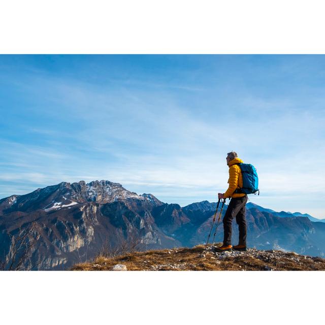 Hiker Looking At View From High Path Mountain by Deimagine - No Frame Art Prints on Canvas Alpen Home Size: 81cm H x 122cm W on Productcaster.