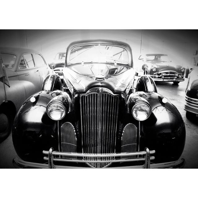 Front View of Black and White Vintage Car - Wrapped Canvas Photograph Print Williston Forge Size: 20cm H x 30cm W x 3.8cm D on Productcaster.