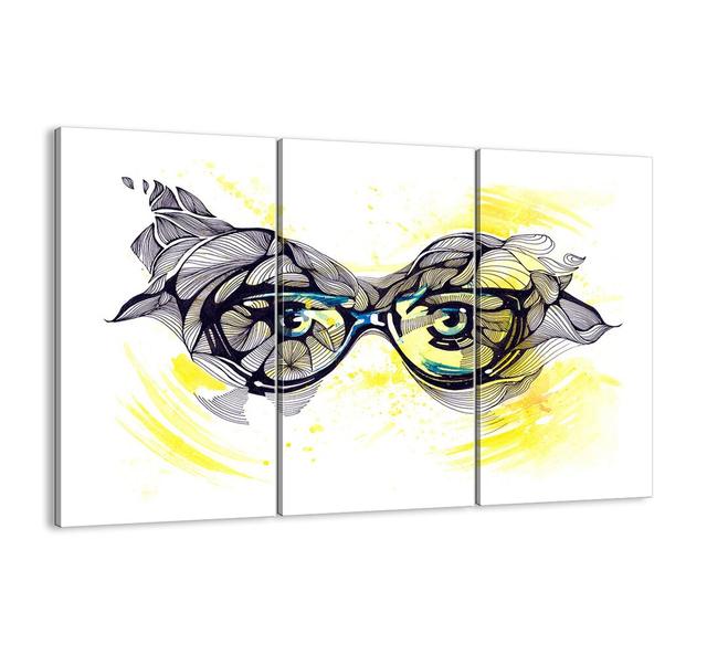 'Through Blue Glasses' - 3 Piece Graphic Art Print Set on Canvas Brayden Studio Size: 110cm H x 165cm W x 1.8cm D on Productcaster.