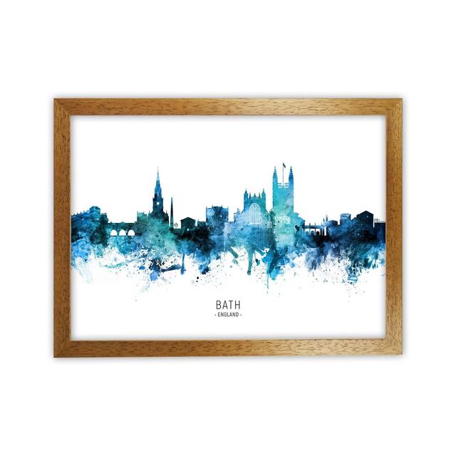 Bath England Skyline Blue City Name by Michael Tompsett - Graphic Art Ebern Designs Size: 46cm H x 63cm W x 3cm D, Format: Oak Framed on Productcaster.