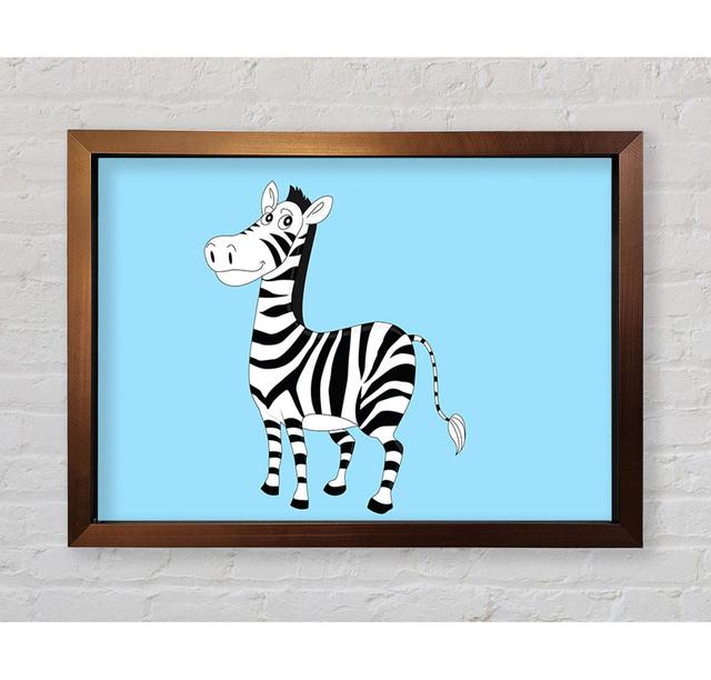 Standing Zebra White Framed Print Isabelle & Max Size: 84.1cm H x 118.1cm W, Colour: Baby Blue on Productcaster.