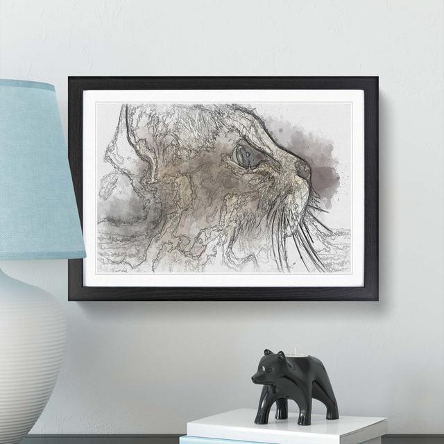 Curious Cat in Abstract - Picture Frame Graphic Art Print East Urban Home Frame Option: Black Framed, Size: 62cm H x 87cm W x 2cm D on Productcaster.